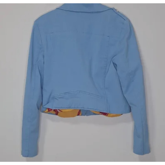 COLOR ME COURTNEY Dennis Biker Jacket 10 Blue Moto Bomber Zip Coat Blazer crop - Picture 8 of 8